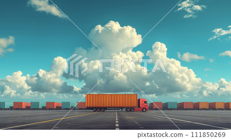 Orange Container Truck on Highway 111850269