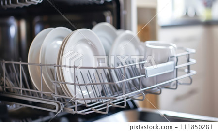 Dishwasher with Clean Plates and Glassware Dishwasher with Clean Plates and Glassware 111850281