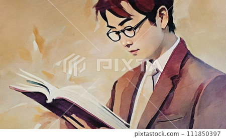 一名男性辦公室職員查看文件的插圖 111850397