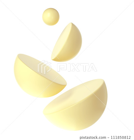 3d yellow pastel art geometry bauhaus shapes in glossy morphism style. Abstract stylish aesthetic element of design 111850812