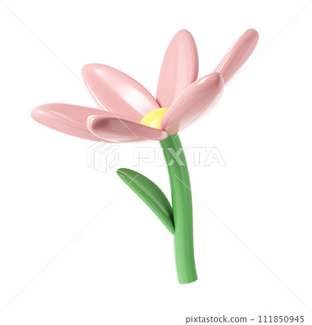 3d Pink spring blossom flower on white background. Including petals, and bud. Graphic cute element design for web, greeting card 111850945
