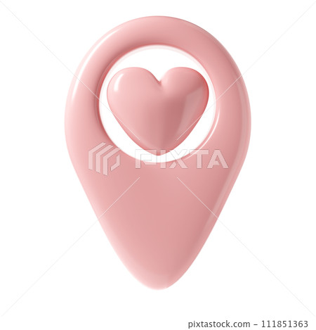 Map pointer 3d pin icon valentine. Pink geotag location point with heart, favorites symbol love. illustration for web, apps, infographics 111851363