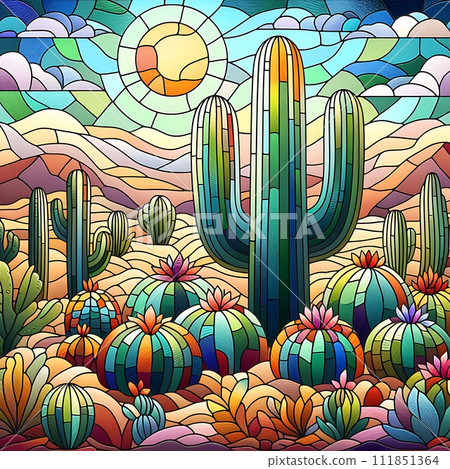Desert cactus Stained glass design.	 111851364