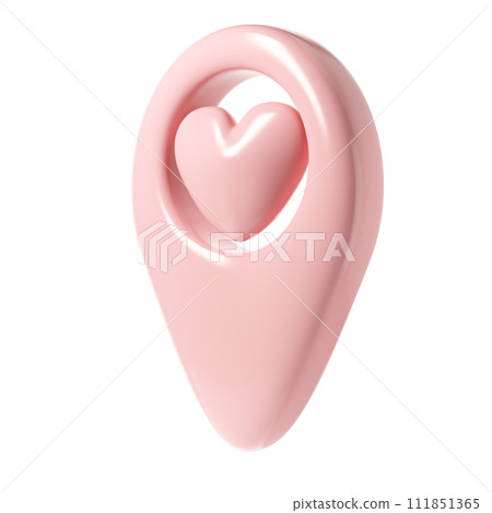 Map pointer 3d pin icon valentine. Pink geotag location point with heart, favorites symbol love. illustration for web, apps, infographics Map pointer 3d pin icon valentine. Pink geotag location point with heart, favorites symbol love. illustration for web, apps, infographics 111851365