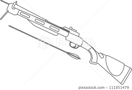 Traditional Hunting Crossbow with Bolts Isolated Outline Icon in Flat Style. Vector Illustration. Traditional Hunting Crossbow with Bolts Isolated Outline Icon in Flat Style. Vector Illustration. 111851479