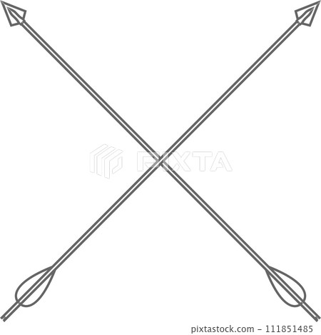 Crossed Traditional Hunting Wooden Arrows with Metal Arrowhead Isolated Outline Icon in Flat Style. Vector Illustration. Crossed Traditional Hunting Wooden Arrows with Metal Arrowhead Isolated Outline Icon in Flat Style. Vector Illustration. 111851485