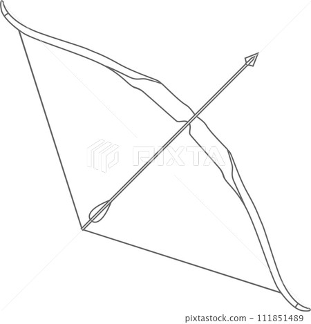 Traditional Hunting Wooden Bow with Arrow Isolated Outline Icon in Flat Style. Vector Illustration. Traditional Hunting Wooden Bow with Arrow Isolated Outline Icon in Flat Style. Vector Illustration. 111851489