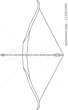 Traditional Hunting Wooden Bow with Arrow Isolated Outline Icon in Flat Style. Vector Illustration. Traditional Hunting Wooden Bow with Arrow Isolated Outline Icon in Flat Style. Vector Illustration. 111851490