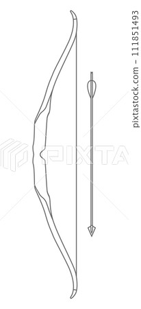Traditional Hunting Wooden Bow with Arrow Isolated Outline Icon in Flat Style. Vector Illustration. Traditional Hunting Wooden Bow with Arrow Isolated Outline Icon in Flat Style. Vector Illustration. 111851493