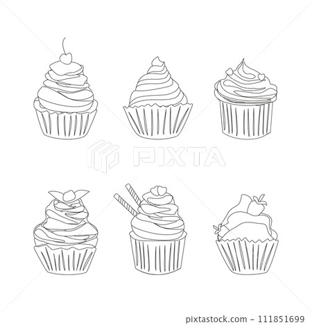Cake outline illustration. Different cakes set. 111851699