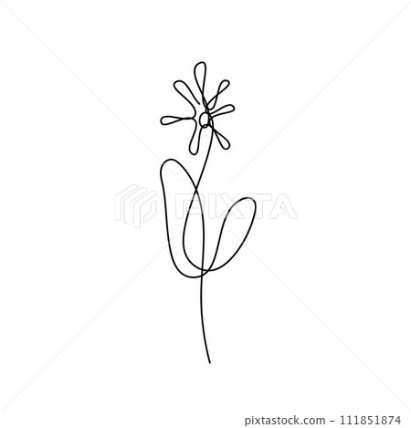 Continuous Line Drawing Flower Sketch. Plant One Line Illustration. Tatoo or logo design. Continuous Line Drawing Flower Sketch. Plant One Line Illustration. Tatoo or logo design. 111851874