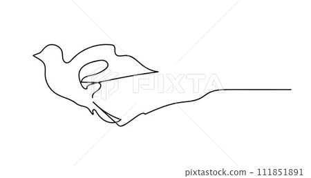 Continious line bird. Vector solid black of flying bird. Black line on white background. 111851891