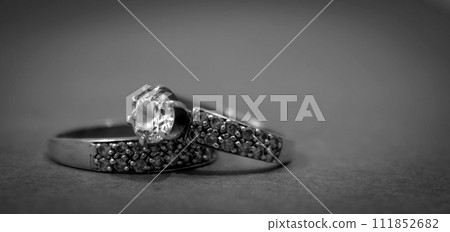 Wedding rings background. Engagement or marriage template 111852682