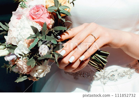 Wedding rings background. Engagement or marriage template 111852732