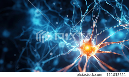 AI-generated content. Visualization of neurons in the human brain. Overview of brain cells. Generative AI 111852831