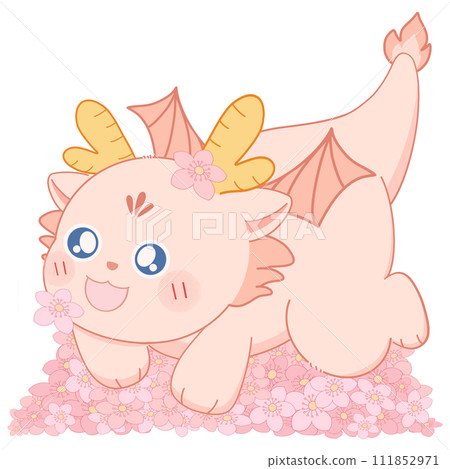 a cute dragon with flowers 111852971