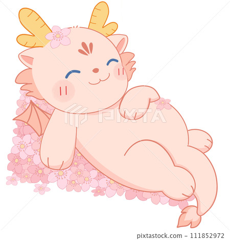 cute baby dragon with flower 111852972