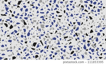 Grey, dark blue and black terrazo mosaic tile pattern or terazo ceramic marble floor, vector texture. Terrazzo or terazzo stone background of marble pieces and granite quartz abstract pattern mosaic Grey, dark blue and black terrazo mosaic tile pattern or terazo ceramic marble floor, vector texture. Terrazzo or terazzo stone background of marble pieces and granite quartz abstract pattern mosaic 111853395