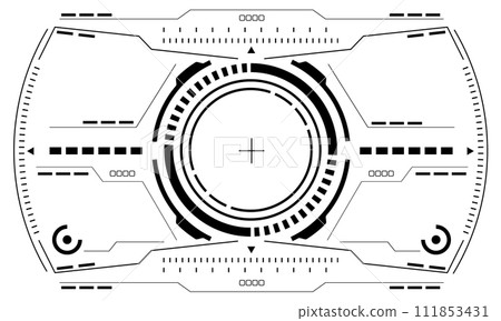 HUD sci-fi interface screen view black circular geometric design virtual reality futuristic technology creative display on black vector 111853431
