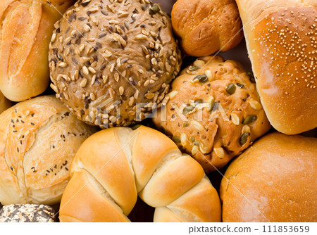 Lots of bread lined up Bakery background material 111853659