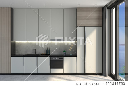 Modern white kitchen scandinavian style loft facade Modern white kitchen scandinavian style loft facade 111853760