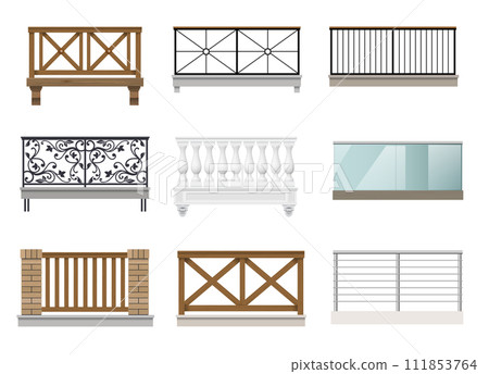 Set of different balconies on the facade 111853764
