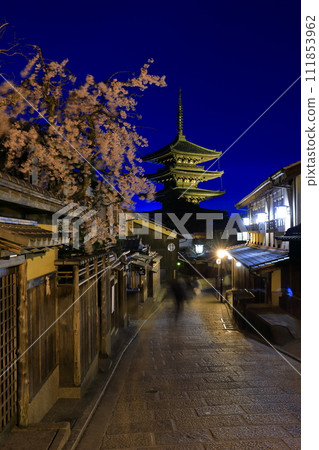 [Kyoto Prefecture] Night view of Yasaka Pagoda with cherry blossoms in full bloom 111853962
