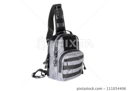 Backpack bag gear protective color khaki, tactical sports equipment isolated on white background 111854406