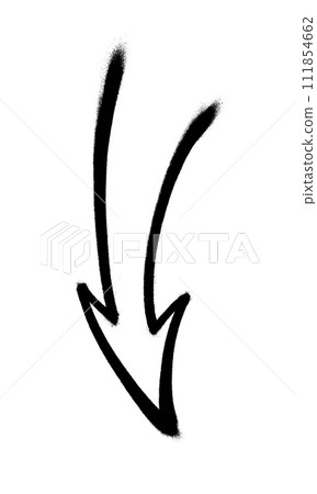 Graffiti arrow with overspray in black over white. 111854662