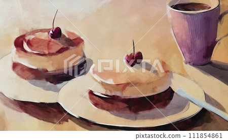 簡單的煎餅和咖啡插畫 111854861