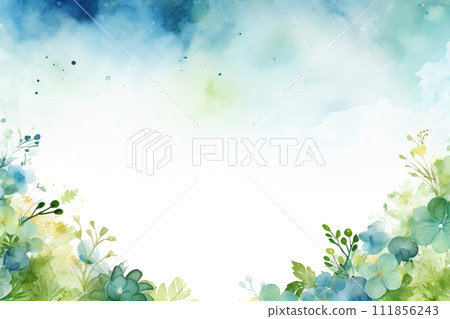 Watercolor background with plants, perfect for Earth Day themes, spring events, eco-friendly branding, and serene nature-inspired projects with ample copy space. Generative AI. 111856243