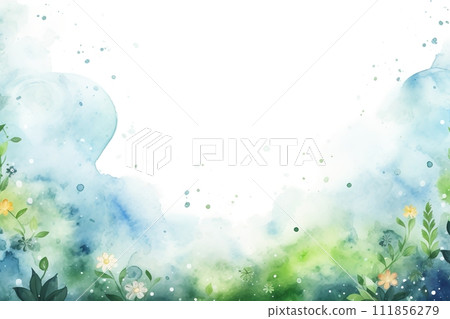 Watercolor background with plants, perfect for Earth Day themes, spring events, eco-friendly branding, and serene nature-inspired projects with ample copy space. Generative AI. 111856279