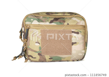 Backpack bag gear protective color khaki, tactical sports equipment isolated on white background 111856749
