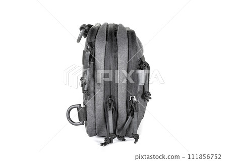 Backpack bag gear protective color khaki, tactical sports equipment isolated on white background Backpack bag gear protective color khaki, tactical sports equipment isolated on white background 111856752