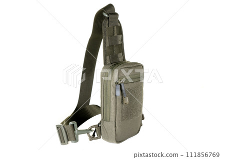 Backpack bag gear protective color khaki, tactical sports equipment isolated on white background Backpack bag gear protective color khaki, tactical sports equipment isolated on white background 111856769