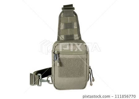 Backpack bag gear protective color khaki, tactical sports equipment isolated on white background Backpack bag gear protective color khaki, tactical sports equipment isolated on white background 111856770