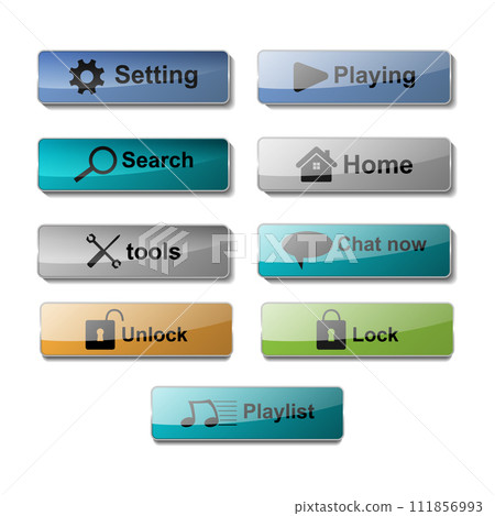 Set of 3D glossy action web button vector design Vector. Set of 3D glossy action web button vector design Vector. 111856993