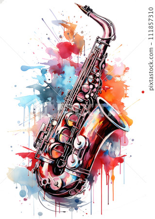 Jazz Essence - Saxophone in Bold Watercolor 111857310
