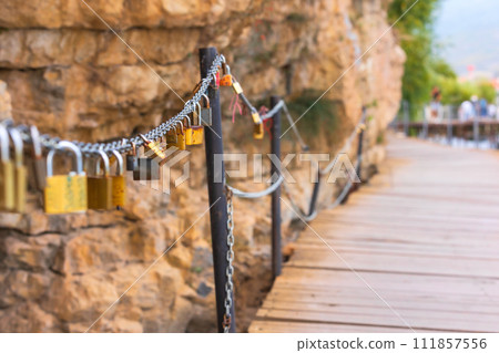 Bridge of Wishes padlocks, Ohrid, North Macedonia 111857556