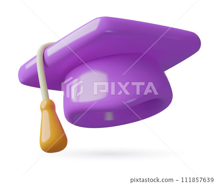 Purple graduation cap 3d icon three dimensional student mortarboard hat vector illustration 111857639
