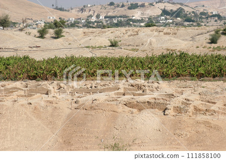 Archaeological excavations of Herod's third palace in Wadi Qelta west of Jericho, Jordan Valley, West Bank, Palestine, Israel 111858100