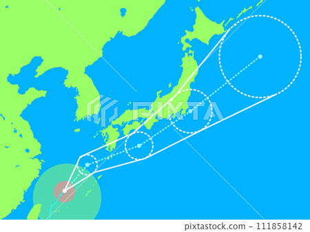 Typhoon path and weather map of the Japanese archipelago 111858142