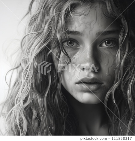 Realistic pencil drawings, 4k young girl 111858317