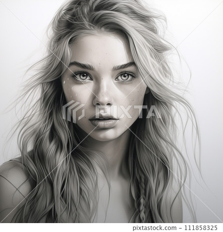 Realistic pencil drawings, 4k young girl 111858325