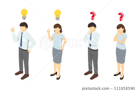 Isometric illustration: Thinking men and women (summer clothes) Isometric illustration: Thinking men and women (summer clothes) 111858590