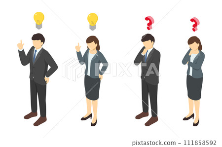 Isometric illustration: Thinking men and women (winter clothes) Isometric illustration: Thinking men and women (winter clothes) 111858592