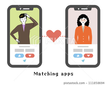 Image illustration of a smartphone matching app (dating app) Image illustration of a smartphone matching app (dating app) 111858694