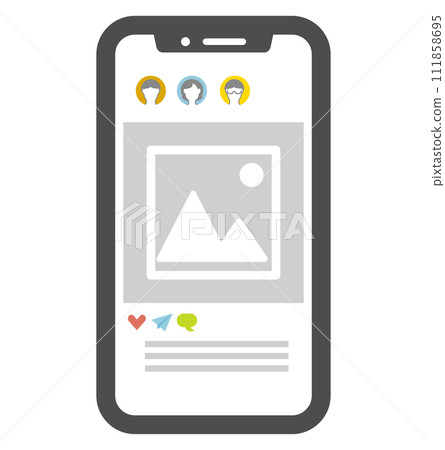 智慧型手機照片發布應用程式的圖像插圖 智慧型手機照片發布應用程式的圖像插圖 111858695