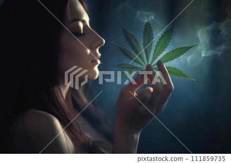 Mystical Woman with Enchanting Cannabis Leaf 111859735