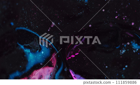 Glitter fluid flow paint spill blue pink black ink 111859886
